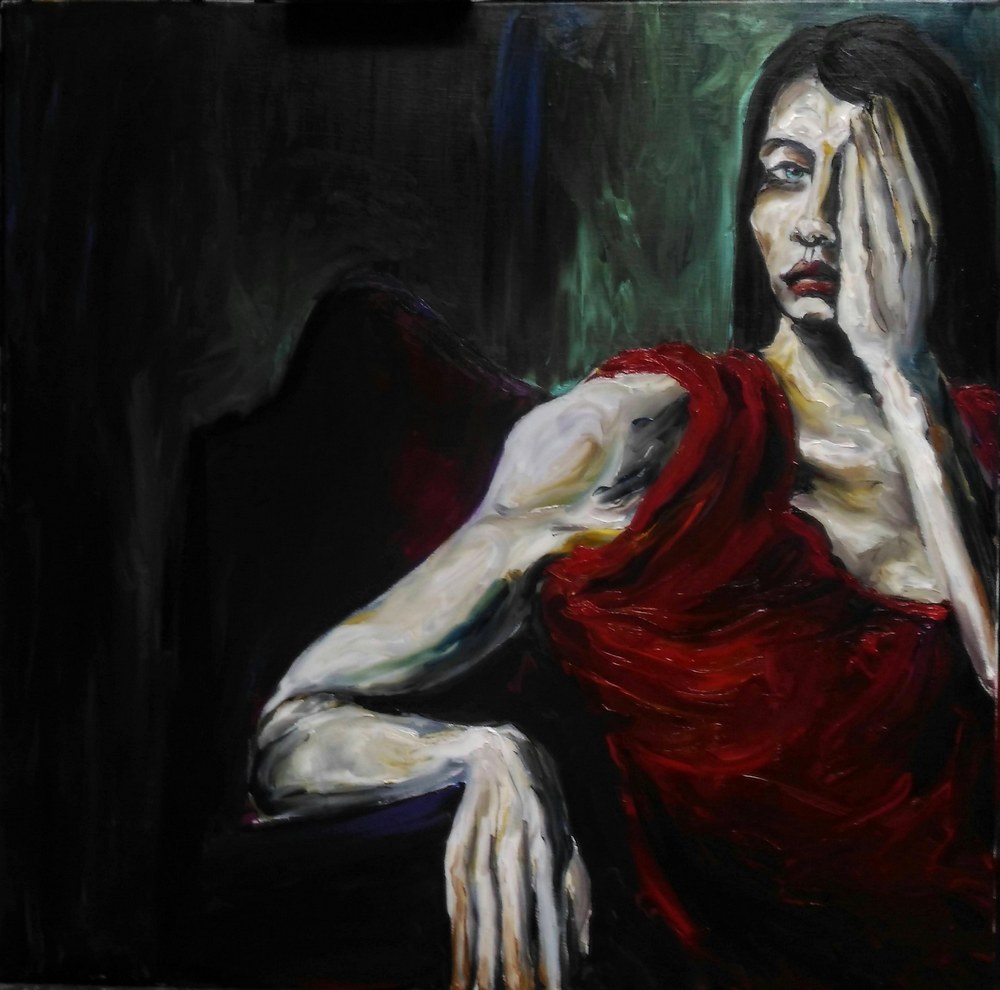 Femme robe rouge-80X80,Tableaux contemporains,artiste peintre Florence
GAUTIER,oeuvre contemporaine.