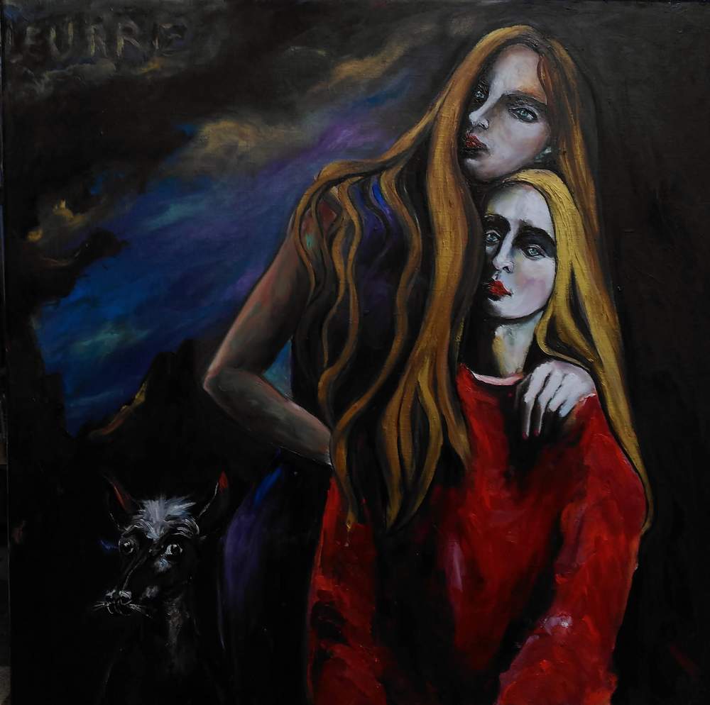 Les 2 filles-80X80,Tableaux contemporains,artiste peintre Florence
GAUTIER,oeuvre contemporaine.