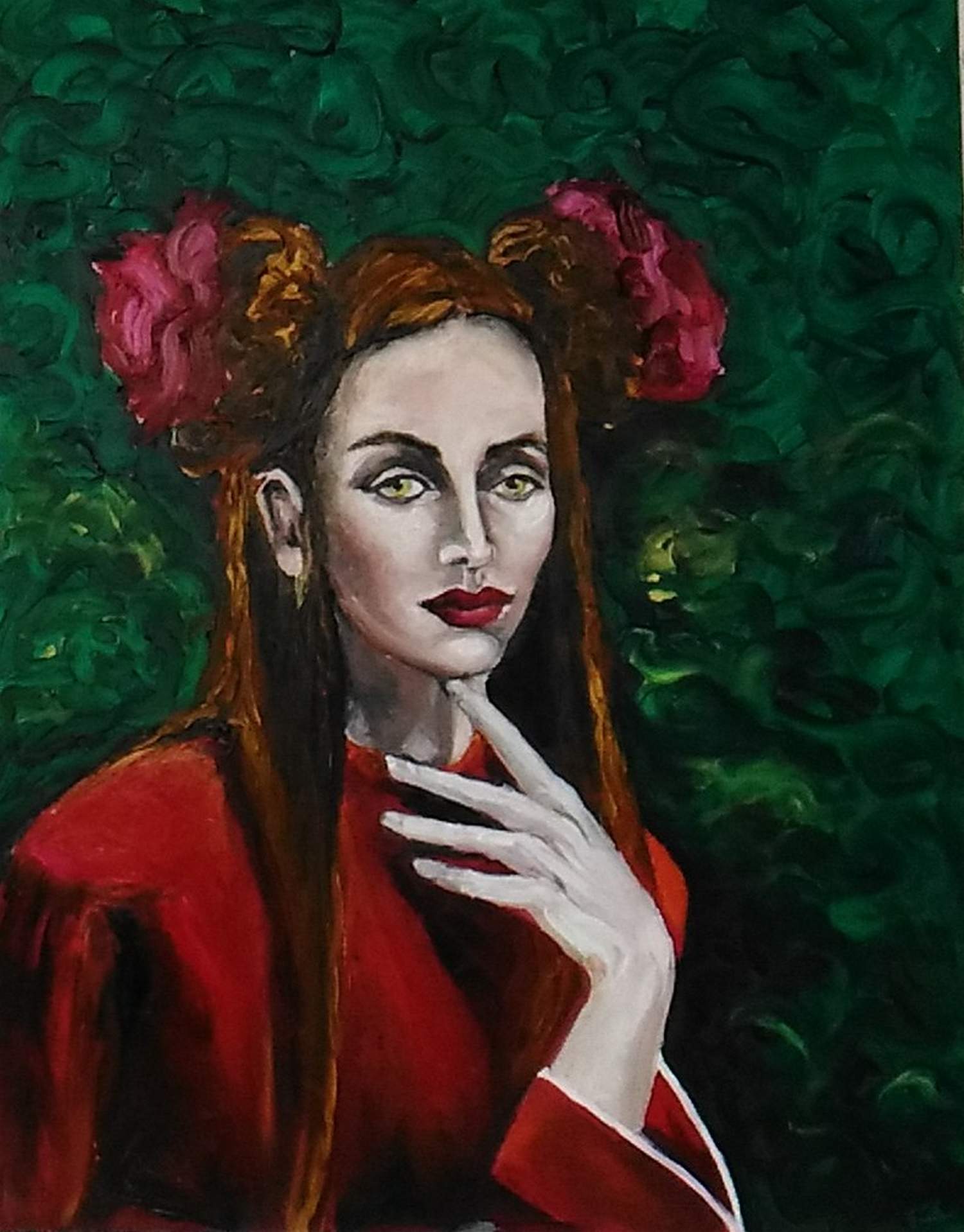 Portrait de femme en rouge - 40x50, Artiste peintre Saint Raphael, F.Gautier