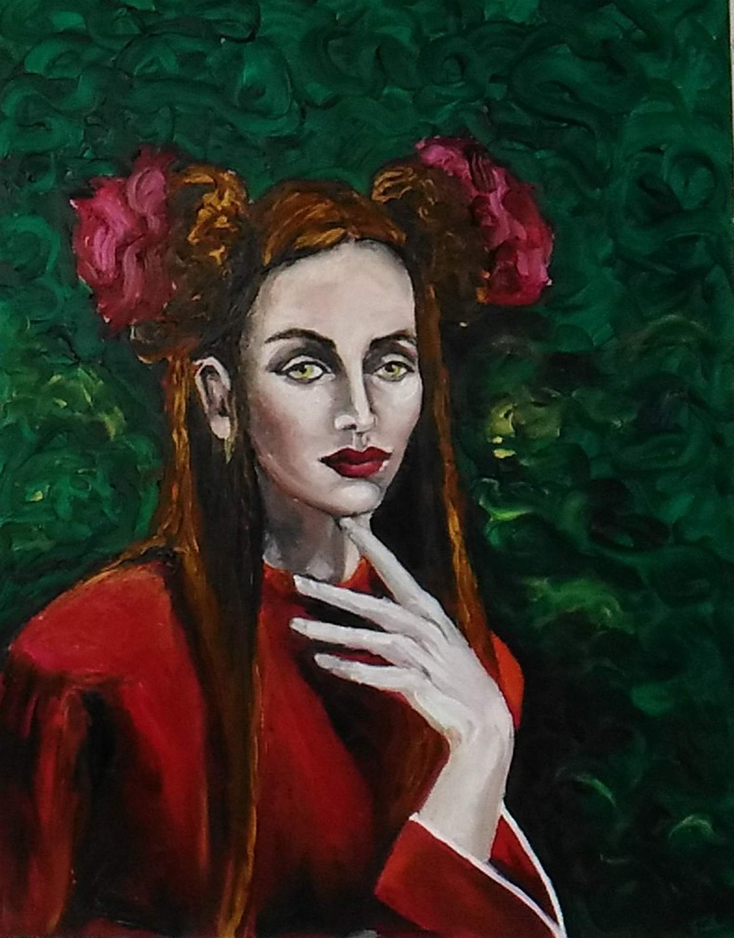 Portrait de femme en rouge,Tableaux contemporains,artiste peintre Florence
GAUTIER,oeuvre contemporaine.