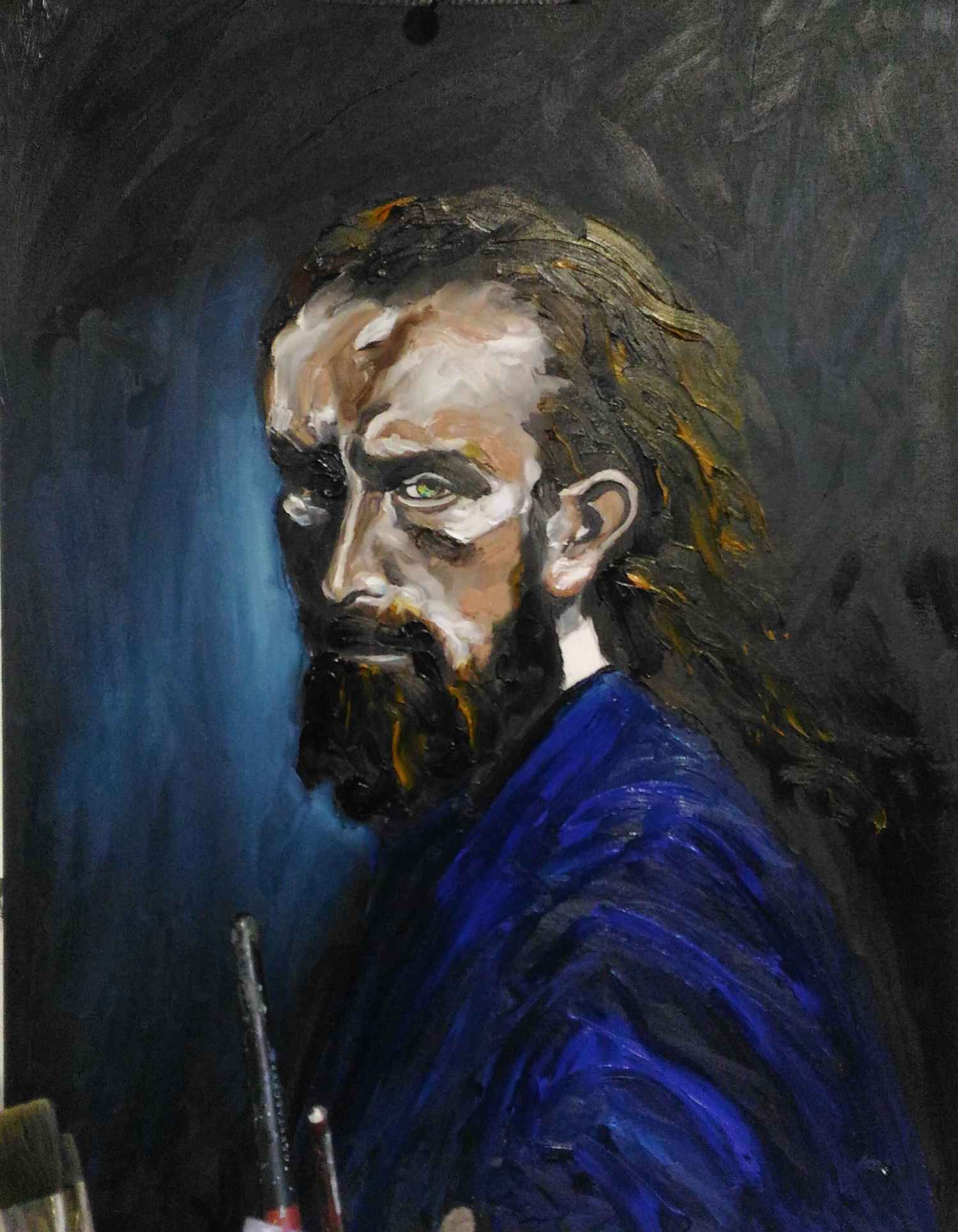 Portrait de l'homme en bleu - 40x50, Artiste peintre Saint Raphael, F.Gautier