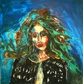 Solange n'était pas aux anges 80x80 acrylique enduit.Artiste peintre Florence Gautier.