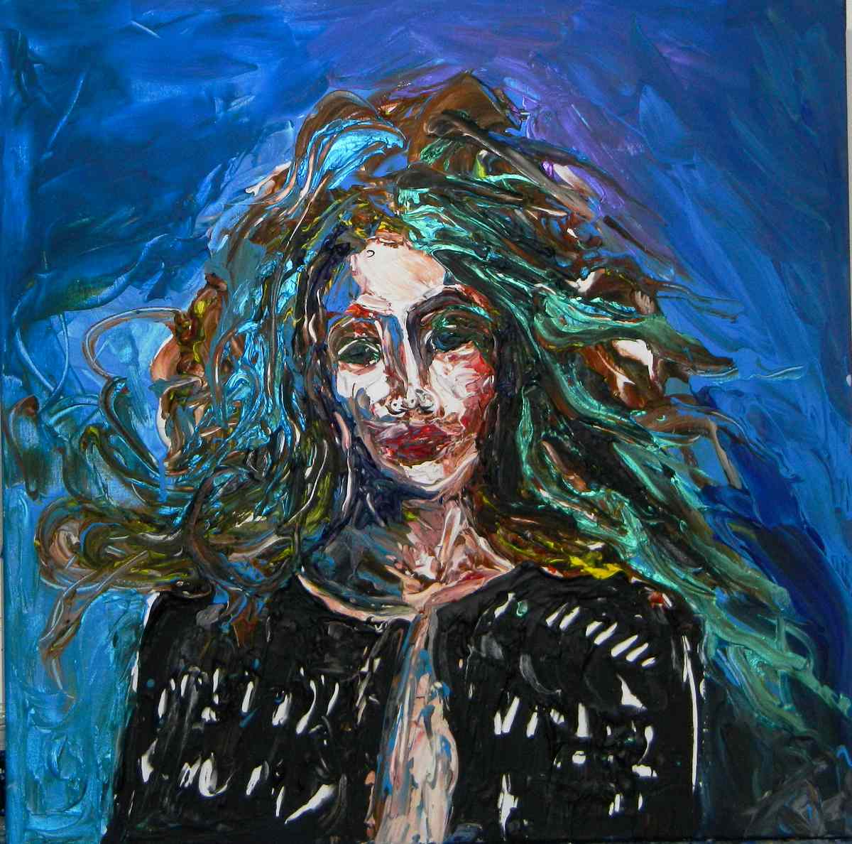 SSolange n'tait pas aux anges 80x80 acrylique enduit.Artiste peintre expressionniste contemporain Florence Gautier.