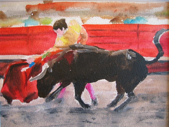 Corrida-1,Aquarelle sur papier.Artiste peintre Florence Gautier.