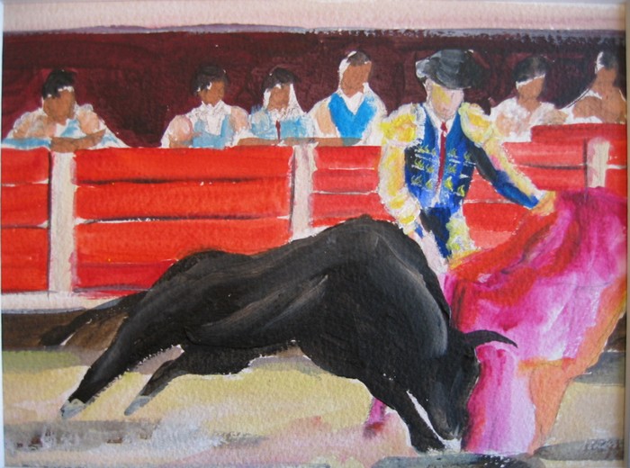 Corrida-2,Aquarelle sur papier.Artiste peintre Florence Gautier.