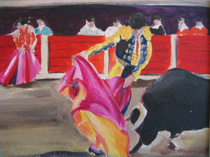 Corrida ,Aquarelle sur papier.Artiste peintre Florence Gautier.