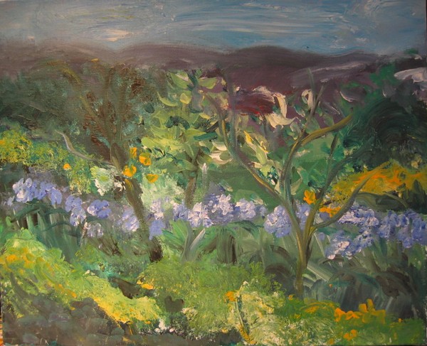 Paysage-vert-bleu,huile sur toile.Artiste peintre Florence Gautier.