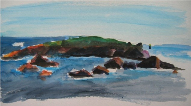 Artiste peintre narratif,peinture aquarelle sur papier,marine