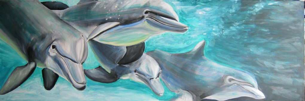  Dauphins Lrd,huile sur toile 150 x 50,artiste peintre expressionniste Florence 
Gautier.