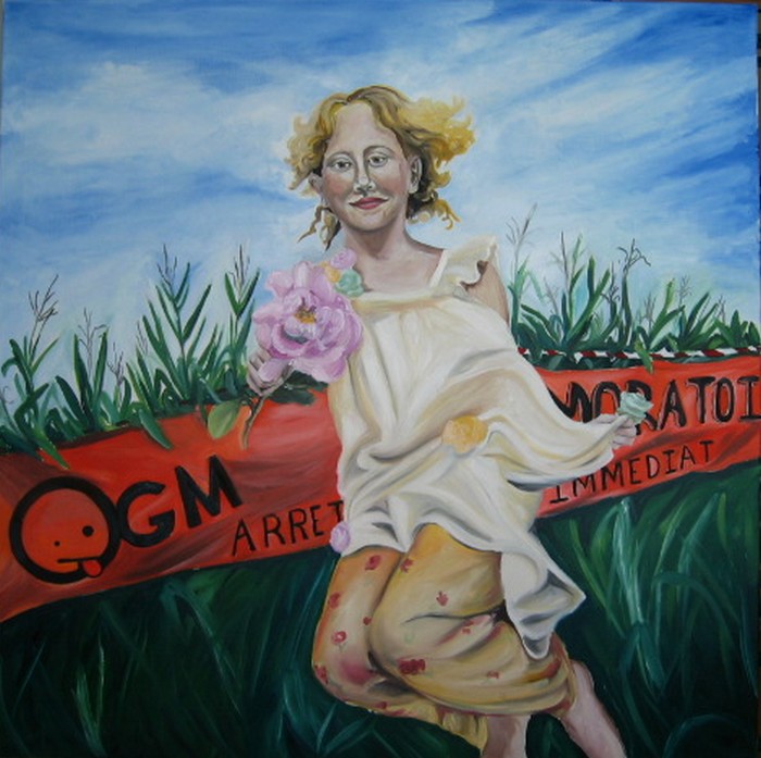  OGM-1,Huile sur toile, 100 x 100 cm.Artiste peintre Florence Gautier.