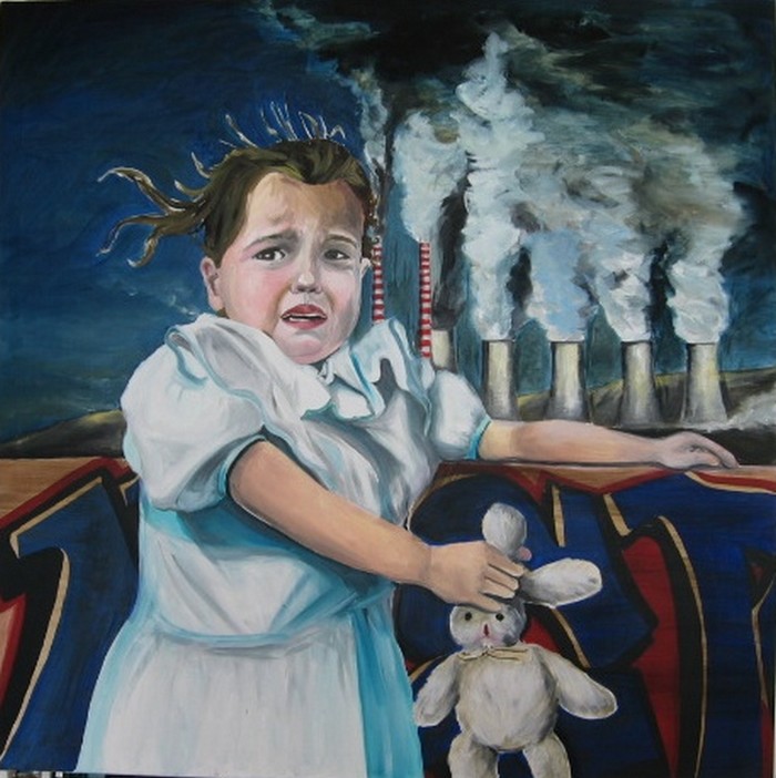  L'enfant et l'usine,huile sur toile.Artiste peintre Florence 
Gautier. 