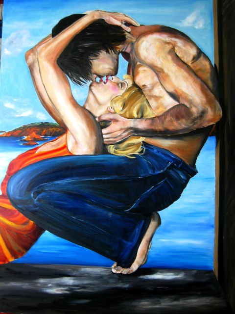 Le baiser,huile sur toile.Artiste peintre Florence Gautier.