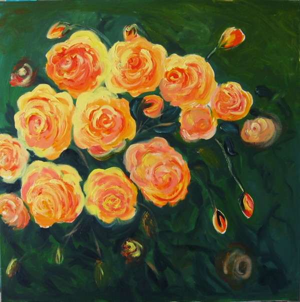 Roses jaunes,huile sur toile, 80 X 80,artiste peintre expressionniste 
Florence Gautier.