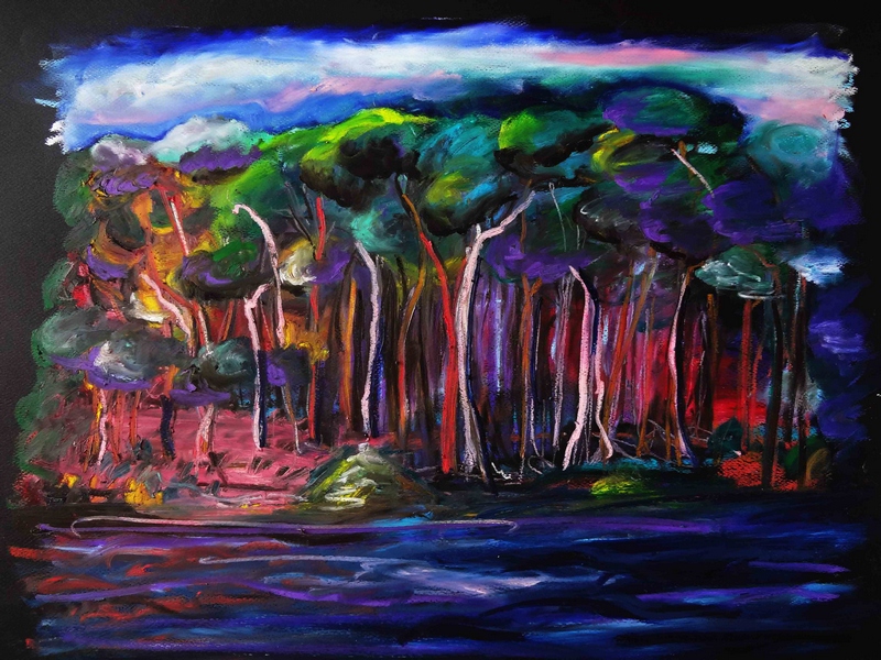 Pastel paysage de forêt.