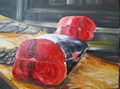 triptyque du thon,tableaux huile au couteau sur toile,artiste peintre